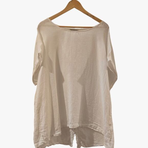Terzo Millennio Italy 100% Linen White Hi-Lo Hem Womens 1X Cuffed Short Sleeve - Picture 1 of 8